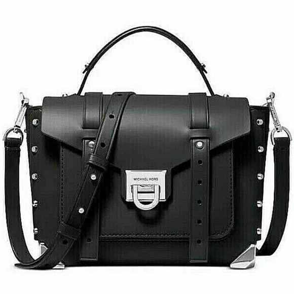 NWT Michael Kors Medium Top Handle Leather School Satchel Black/Sliver Orig Pkg